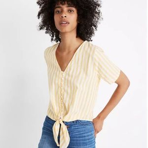 Madewell Tie-Front Button Top in Pompano Stripe